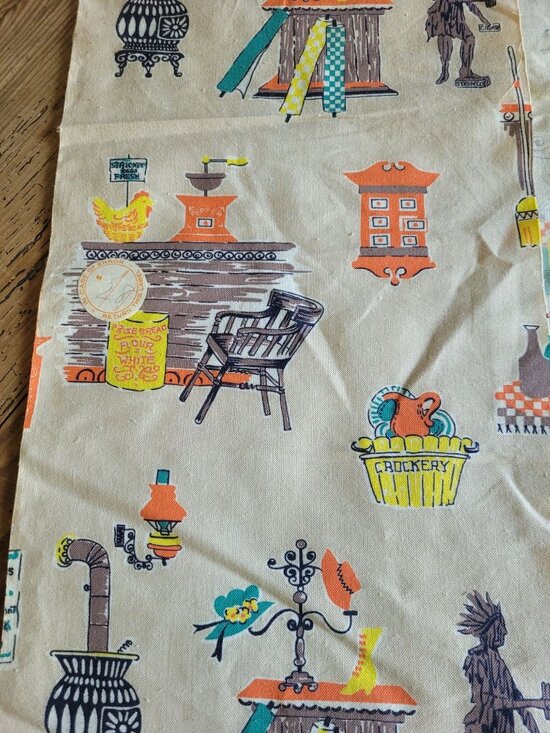 Other - VTG 60's 70's Mid-Century Folk Art Fabric Panel 51"x11" MSM cabin Cottage